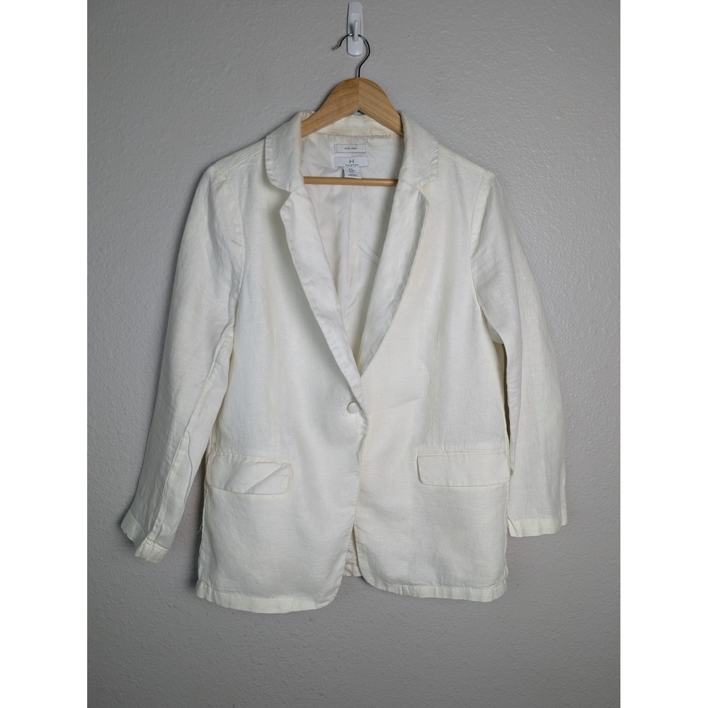 Halston Blazer Womens M White Linen Twill Lined‎ Notch Lapel One-Button Jacket
